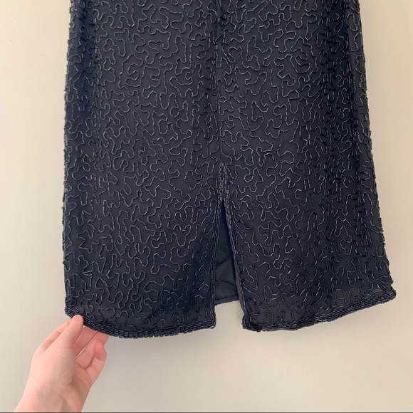 Vintage Laurence Kazar Black Beaded Dress Sz Small - Picture 7 of 11